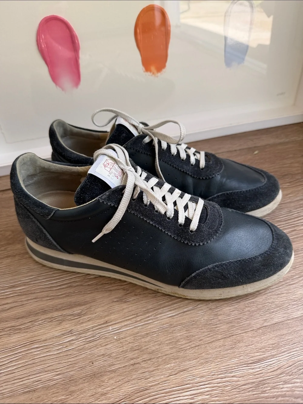 Brunello Cucinelli Men's Navy Casual Leather & Suede Sneakers - Classic Lace-Up - Picture 2 of 5